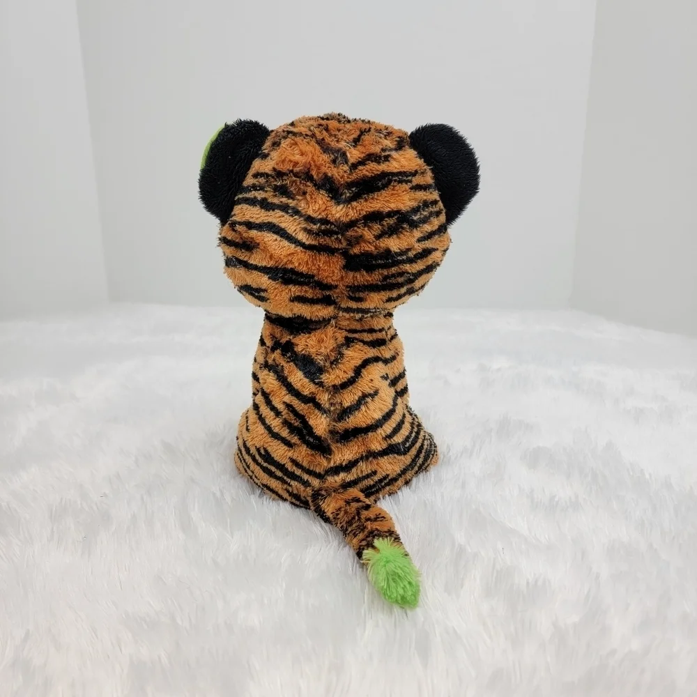 Ty Beanie Boo Plush Stripes Tiger Stuffed Animal Orange Black Green Eyes Soft